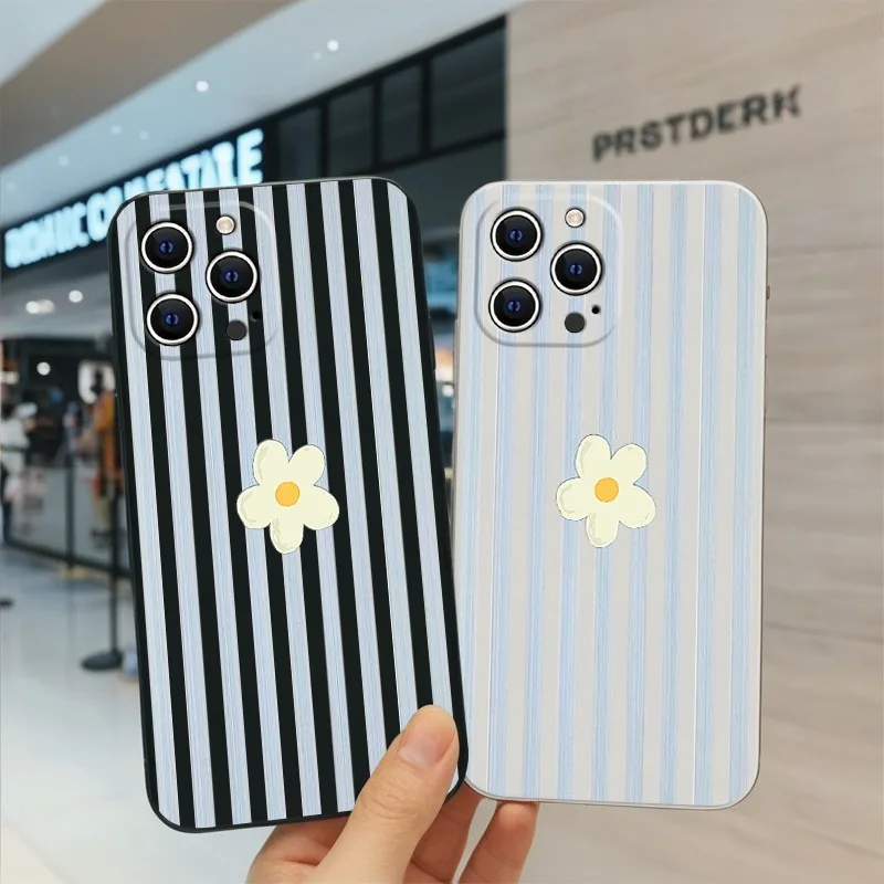 Apple Iphone 15 Pro Max - Stripes Flower Korean Phone Case for